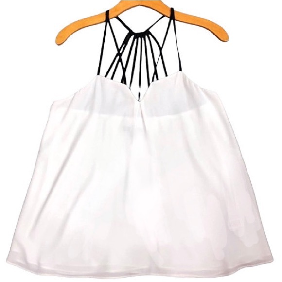 Express Blouse Silk-like off white Ivory with Black Straps Cami Top Size S - Picture 2 of 10